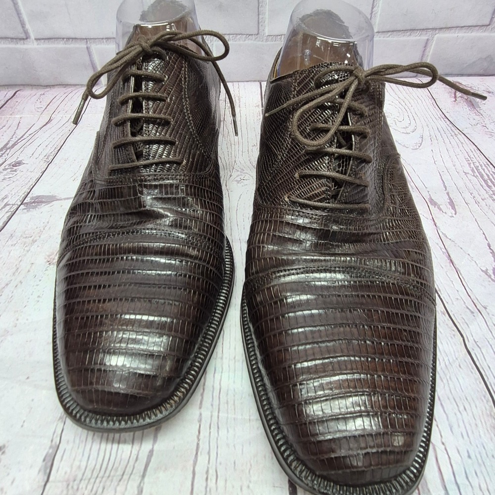 Massimo Emporio Mens Genuine Lizard Skin Oxford Dress Shoes Brown Spain 10 M